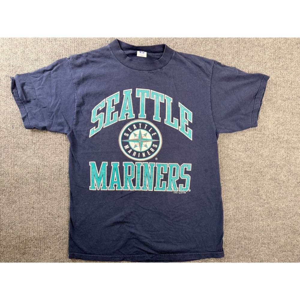 Vintage Logo 7 Seattle Mariners T Shirt Large Blue Cotton MLB Graphic USA Made